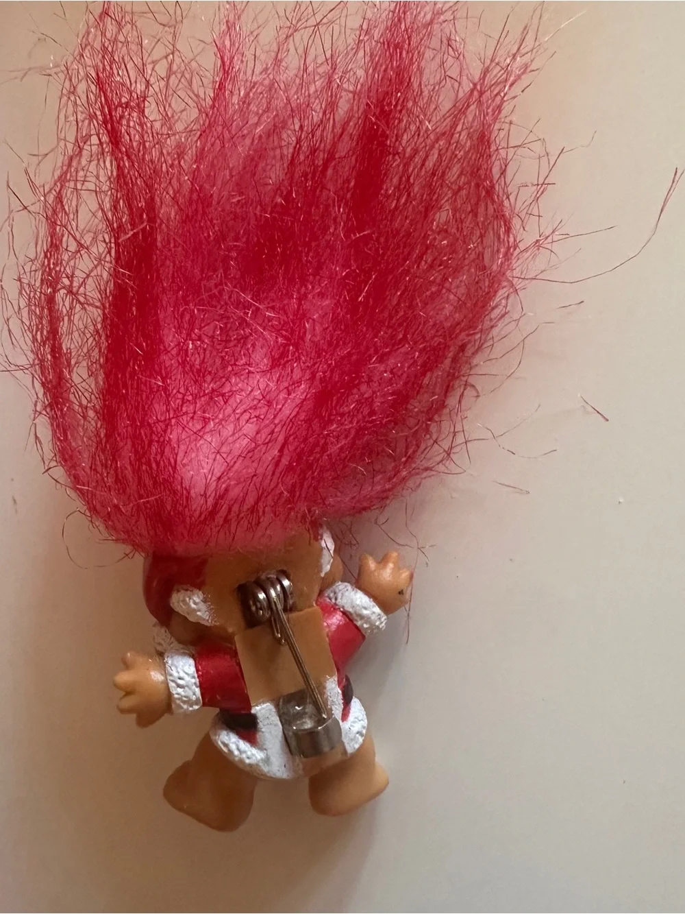 Vintage Pink-Haired Russ Santa Claus Troll Doll Pin/Badge